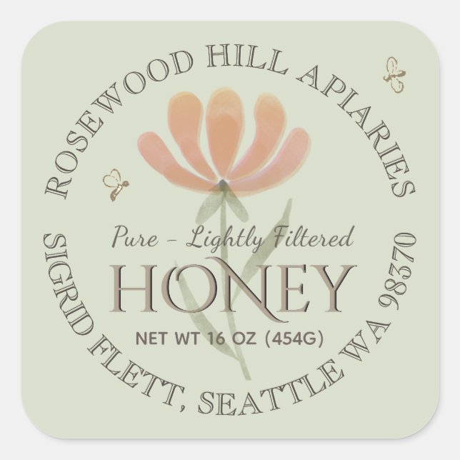 Sticker Carré Fleur sauvage et abeilles Légèrement filtré Sage d (Devant)