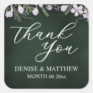 Sticker Carré Fleur Sauvage et Fougère sur Fond Vert Forêt