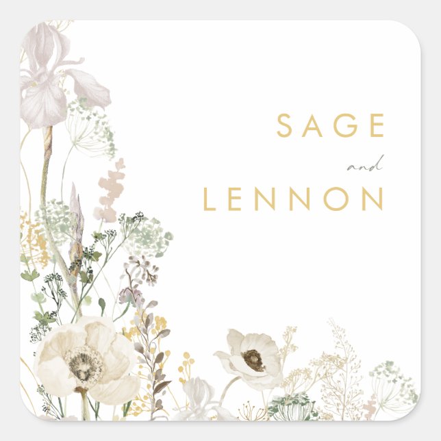 Sticker Carré Fleur sauvage lunaire  lunettes Mariage enveloppes (Devant)