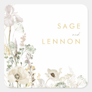 Sticker Carré Fleur sauvage lunaire lunettes Mariage enveloppes