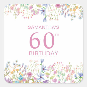 Sticker Carré Fleur sauvage rose 60e anniversaire