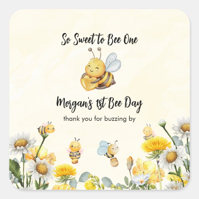 Sticker Carré Fleur sauvage So Sweet Bee One 1st Bee Day Anniver (Devant)