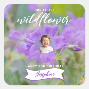 Sticker Carré Fleur Sauvage Violette Photo Personnalisée Joyeux