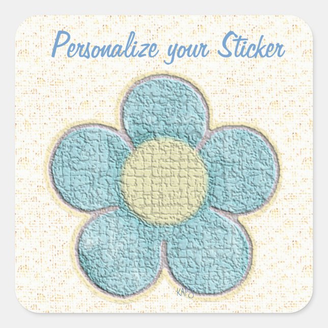 Sticker Carré Fleur texturée bleue (Devant)