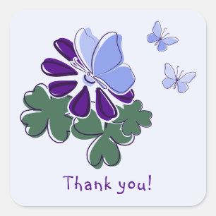 Sticker Carré Fleurir Violet Vert Papillon Bleu Gribouillage Mer