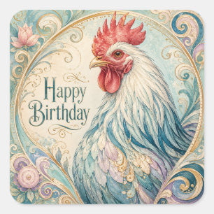 Sticker Carré Fleurissement d'anniversaire du coq royal