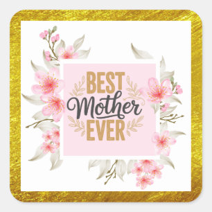 Sticker Carré "Fleuriste 'Meilleure Mère du Monde' – Roses Roses