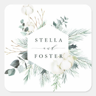 Sticker Carré Fleurs à feuillage persistant et coton Elégant Mar