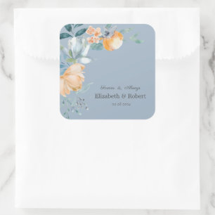 Sticker Carré Fleurs à l'aquarelle Bleu Poussiéreux