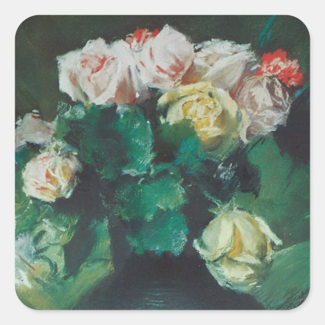 Sticker Carré Fleurs (alias Roses) de William Merritt Chase (Devant)