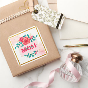 Sticker Carré Fleurs Aquarelle Élégantes "MAMAN JE T'AIME" de Mè