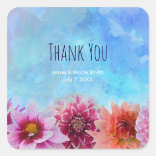 Sticker Carré Fleurs Aquarelle Mariage Fête Moderne Florale