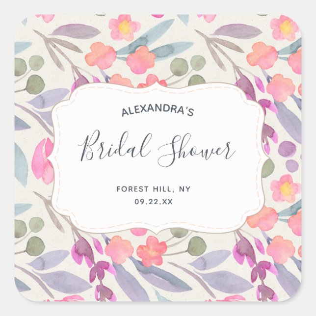 Sticker Carré Fleurs Aquarelle Rêveuses | Réception de Mariage (Devant)