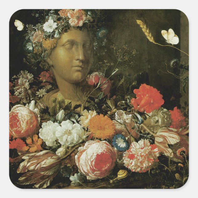 Sticker Carré Fleurs autour d'un buste classique (Devant)
