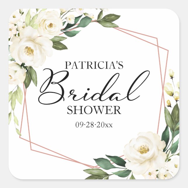Sticker Carré Fleurs blanches de verdure Bridal Shower carré (Devant)