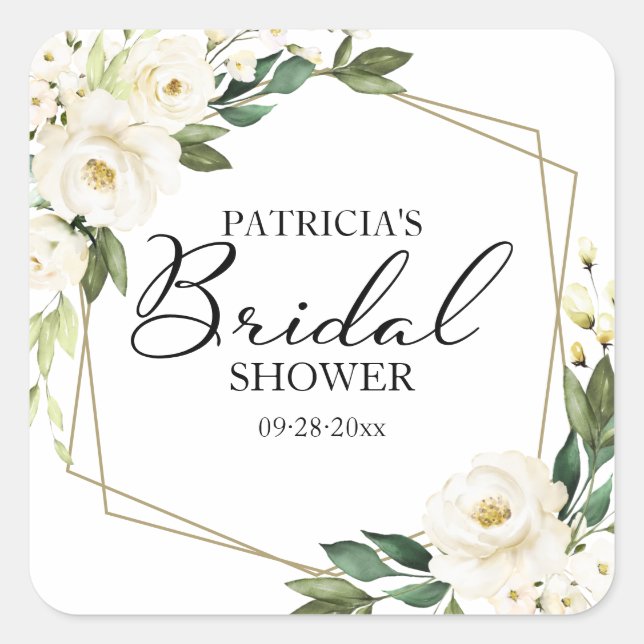 Sticker Carré Fleurs Blanches De Verdure Mariage Géométrique (Devant)