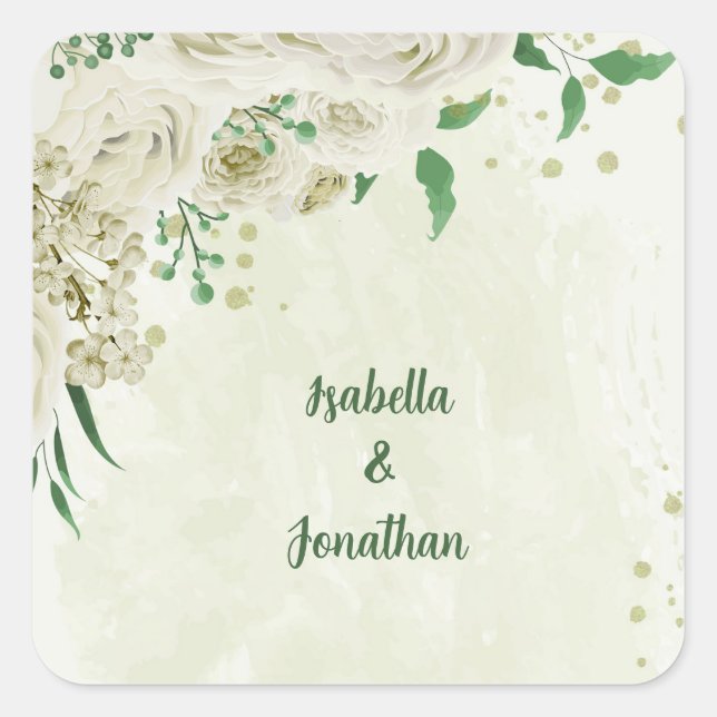 Sticker Carré Fleurs blanches d'ivoire mariage (Devant)
