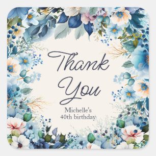 Sticker Carré Fleurs blanches et bleues pour l'anniversaire d'un