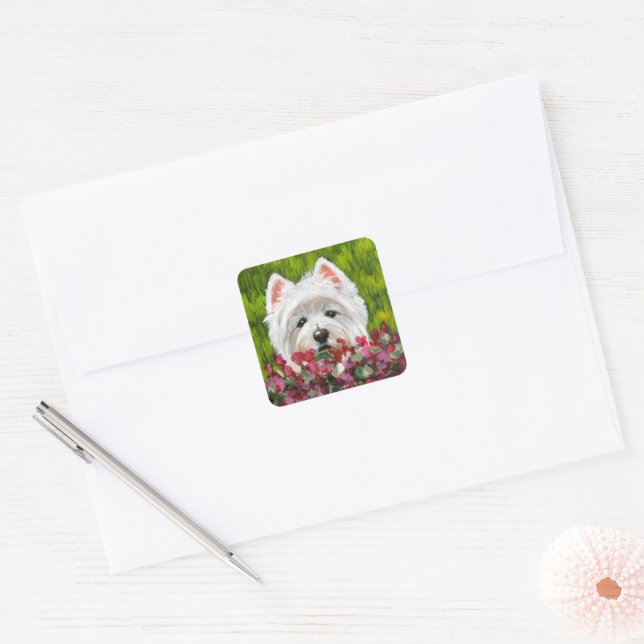 Sticker Carré Fleurs blanches et roses (Enveloppe)