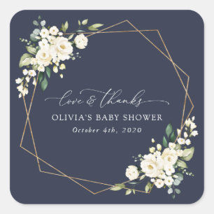 Sticker Carré Fleurs blanches, Fleurs de crème, Boho, Baby showe