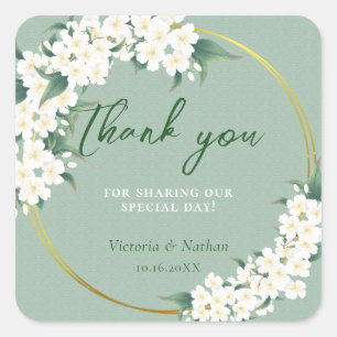 Sticker Carré Fleurs blanches Sage Green Cloud Motif Gold Circle