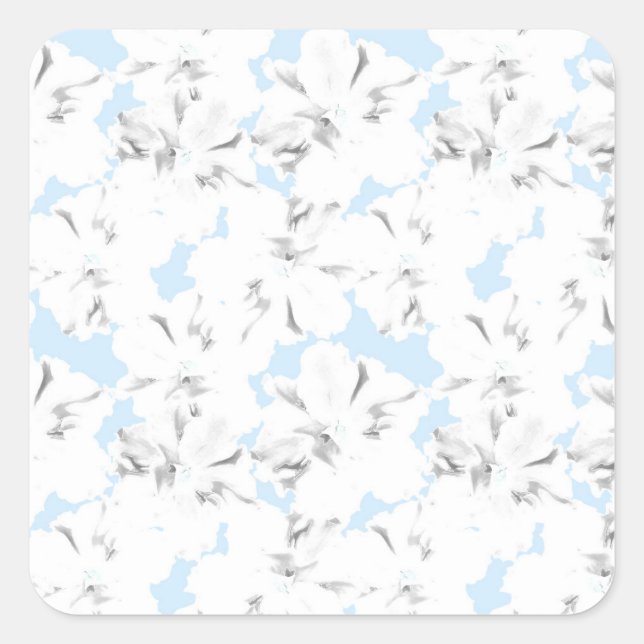 Sticker Carré Fleurs blanches sur bleu clair. (Devant)
