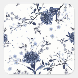 Sticker Carré Fleurs bleues