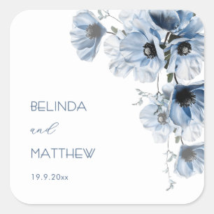 Sticker Carré Fleurs bleues artistiques Mariage