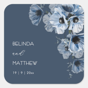 Sticker Carré Fleurs bleues artistiques   Mariage