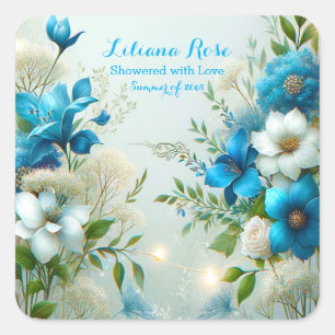Sticker Carré Fleurs Bleues Précieuses Mariage