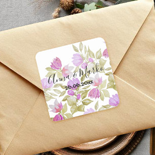 Sticker Carré Fleurs bohèmes roses peintes à la main