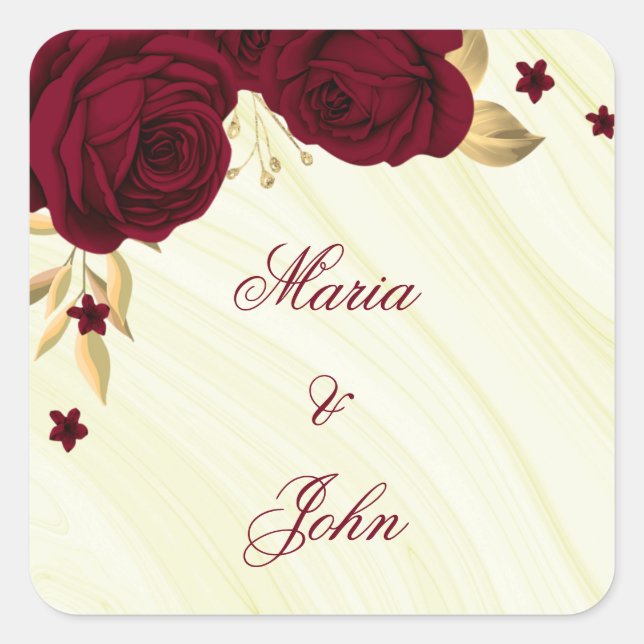 Sticker Carré fleurs bordeaux or feuille (Devant)