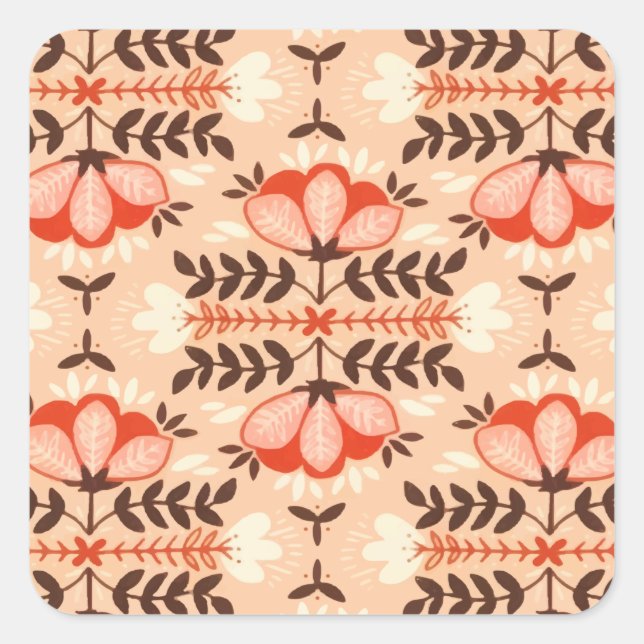Sticker Carré Fleurs botaniques Printemps Fleur de corail (Devant)