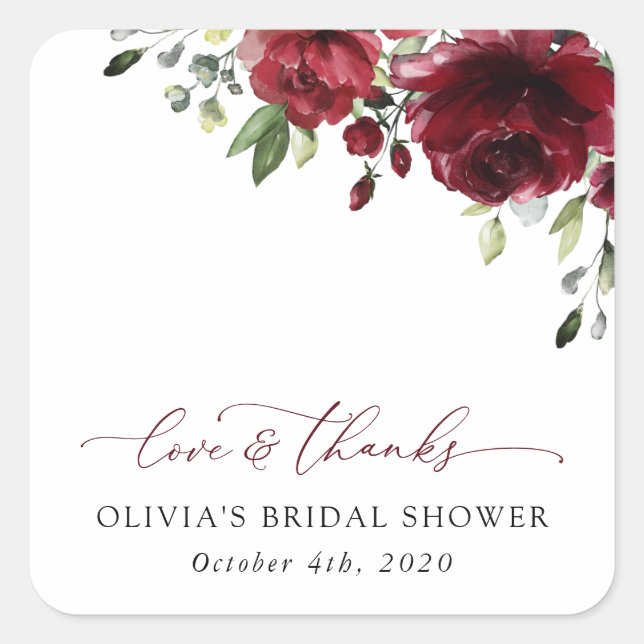 Sticker Carré Fleurs Bourgognes, Fleurs Rouges, Boho, Fête des m (Devant)