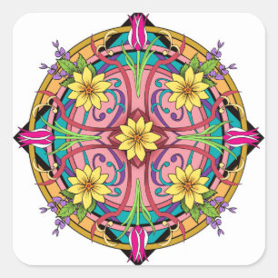 Sticker Carré Fleurs circulaires