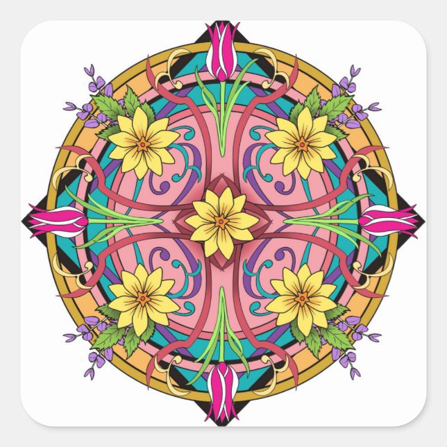 Sticker Carré Fleurs circulaires (Devant)