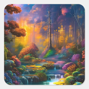 Sticker Carré Fleurs colorées dans les bois