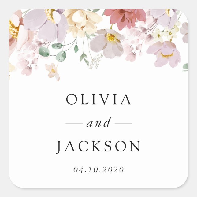 Sticker Carré Fleurs colorées, Fleur sauvage, Boho, Mariage (Devant)