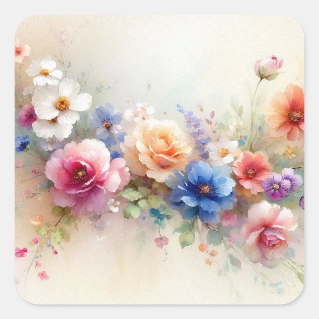 Sticker Carré Fleurs colorées personnalisées Ajoutez votre texte (Devant)