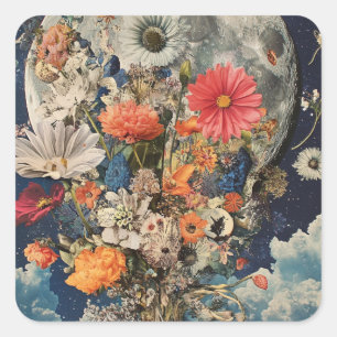 Sticker Carré Fleurs colorées sous Pleine lune