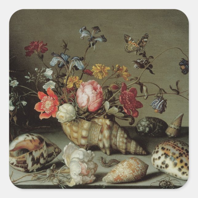 Sticker Carré Fleurs, coquilles et insectes Balthasar van der As (Devant)