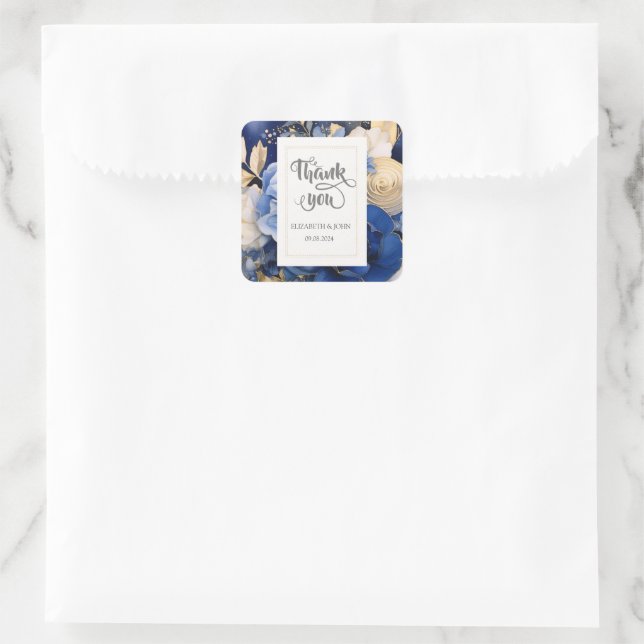 Sticker Carré Fleurs crème bleu marine  (Sac)