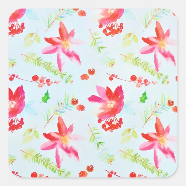 Sticker Carré Fleurs d'aquarelle rose pâle (Devant)
