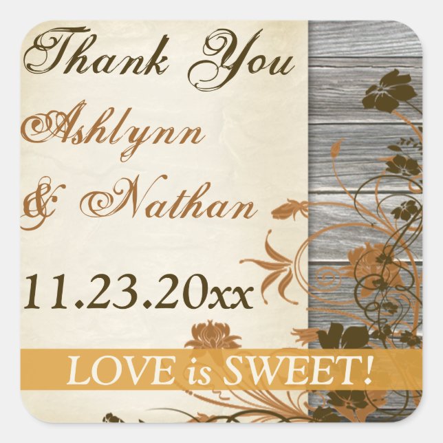 Sticker Carré Fleurs d'automne de 1,5 po, mariage de bois Favori (Devant)