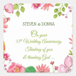 Sticker Carré Fleurs de 55e anniversaire de mariage religieux