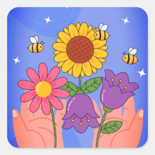 Sticker Carré Fleurs de base – Concept de floraison esthétique d