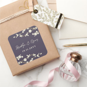 Sticker Carré Fleurs de cerisier blanc Sakura Mariage pourpre