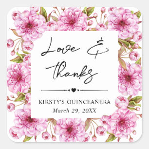 Sticker Carré Fleurs de cerisier roses au printemps aquarelle Qu