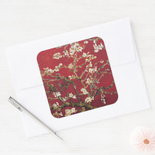 Sticker Carré Fleurs de cerisier rouge Vincent van Gogh Peinture