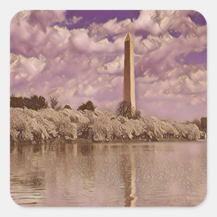 Sticker Carré Fleurs de cerisiers au monument Washington